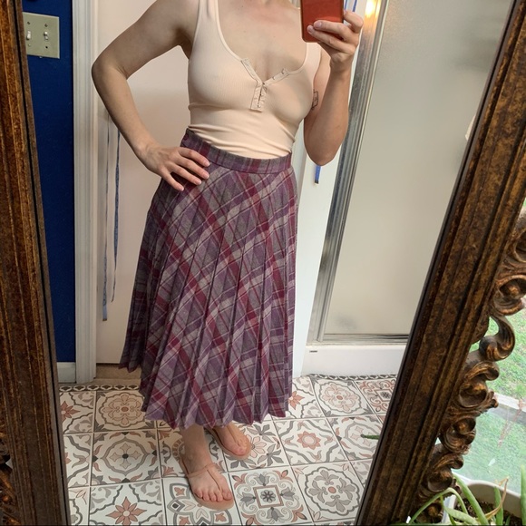 Vintage Wool plaid 70s pleat midi a-line skirt xs - Picture 5 of 9